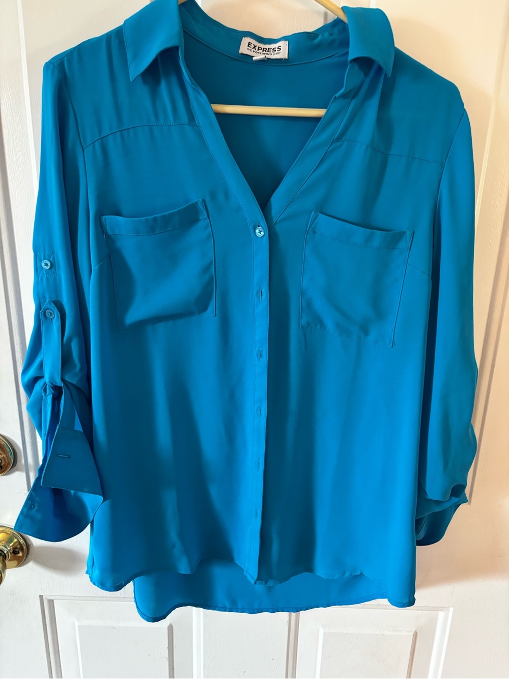 Express Women's Bright Teal Button-Down Shirt